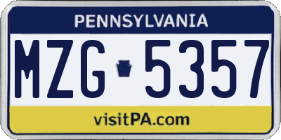 PA license plate MZG5357