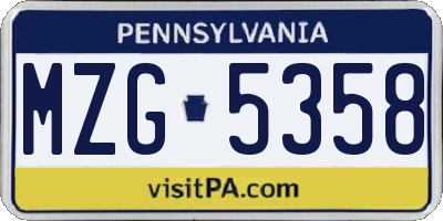 PA license plate MZG5358