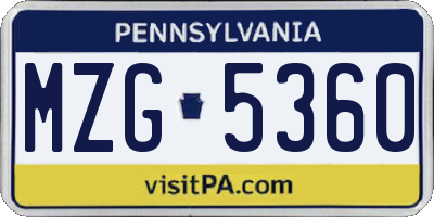 PA license plate MZG5360