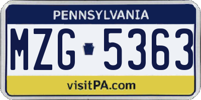 PA license plate MZG5363