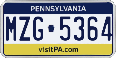 PA license plate MZG5364