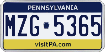 PA license plate MZG5365