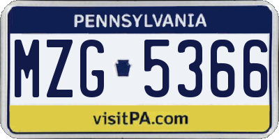 PA license plate MZG5366