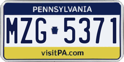 PA license plate MZG5371