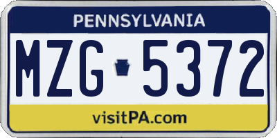 PA license plate MZG5372
