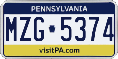 PA license plate MZG5374