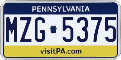 PA license plate MZG5375