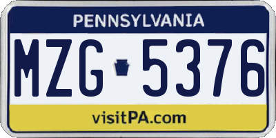 PA license plate MZG5376