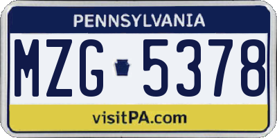 PA license plate MZG5378