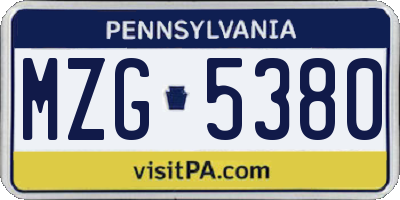 PA license plate MZG5380