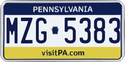 PA license plate MZG5383