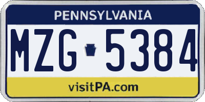PA license plate MZG5384