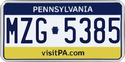PA license plate MZG5385