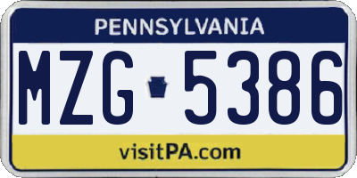 PA license plate MZG5386