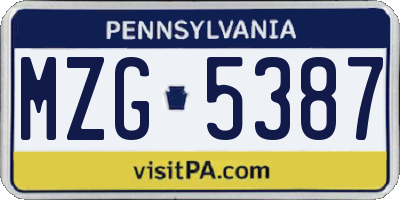 PA license plate MZG5387