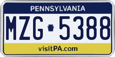 PA license plate MZG5388