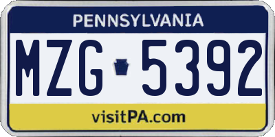 PA license plate MZG5392