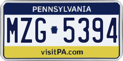 PA license plate MZG5394