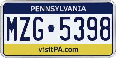 PA license plate MZG5398