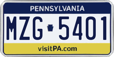 PA license plate MZG5401