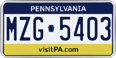 PA license plate MZG5403