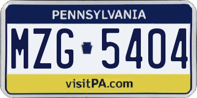PA license plate MZG5404