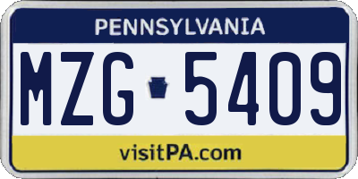 PA license plate MZG5409