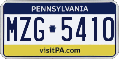 PA license plate MZG5410