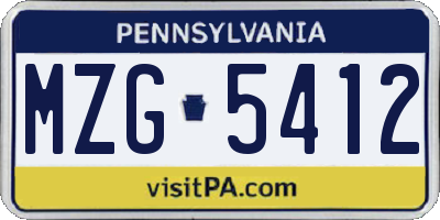 PA license plate MZG5412