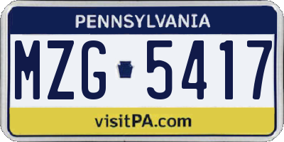 PA license plate MZG5417