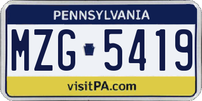 PA license plate MZG5419
