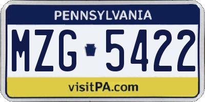 PA license plate MZG5422
