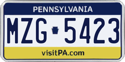 PA license plate MZG5423