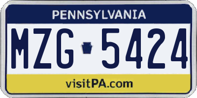 PA license plate MZG5424
