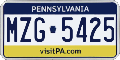 PA license plate MZG5425