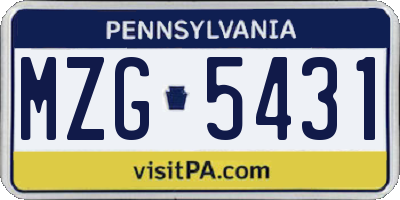 PA license plate MZG5431