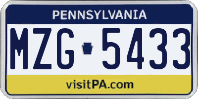 PA license plate MZG5433