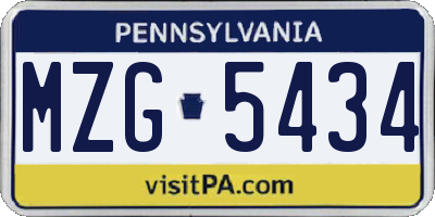 PA license plate MZG5434