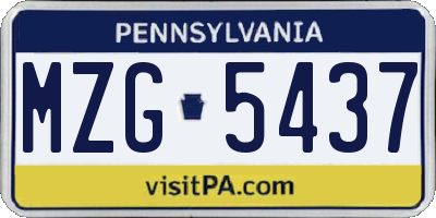 PA license plate MZG5437