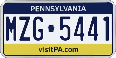 PA license plate MZG5441
