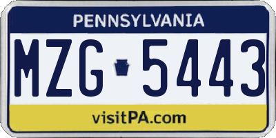 PA license plate MZG5443