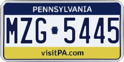 PA license plate MZG5445