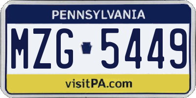 PA license plate MZG5449