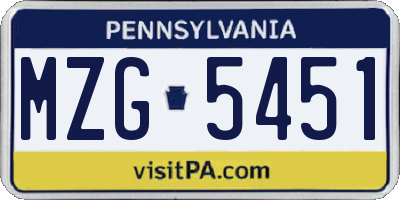 PA license plate MZG5451