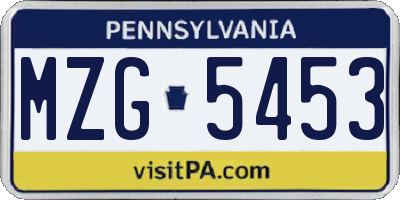 PA license plate MZG5453