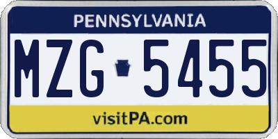 PA license plate MZG5455