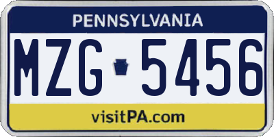 PA license plate MZG5456