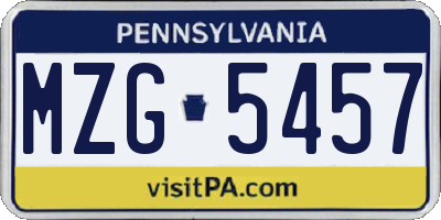 PA license plate MZG5457