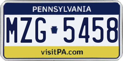 PA license plate MZG5458