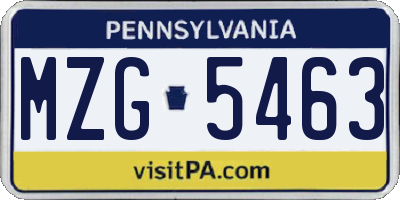 PA license plate MZG5463